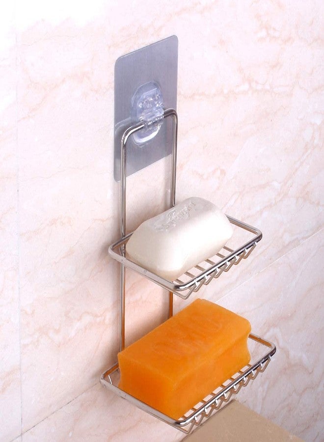 ZDQTRA No Drill Waterproof Wall Mounted Self Adhesive Stainless Steel soap Holder Stand Rack Shelf for Bathroom Kitchen Sink wash Basin Toilet,soap Organizer Box(1Pcs,Silver) (Double Layer) - Image 5